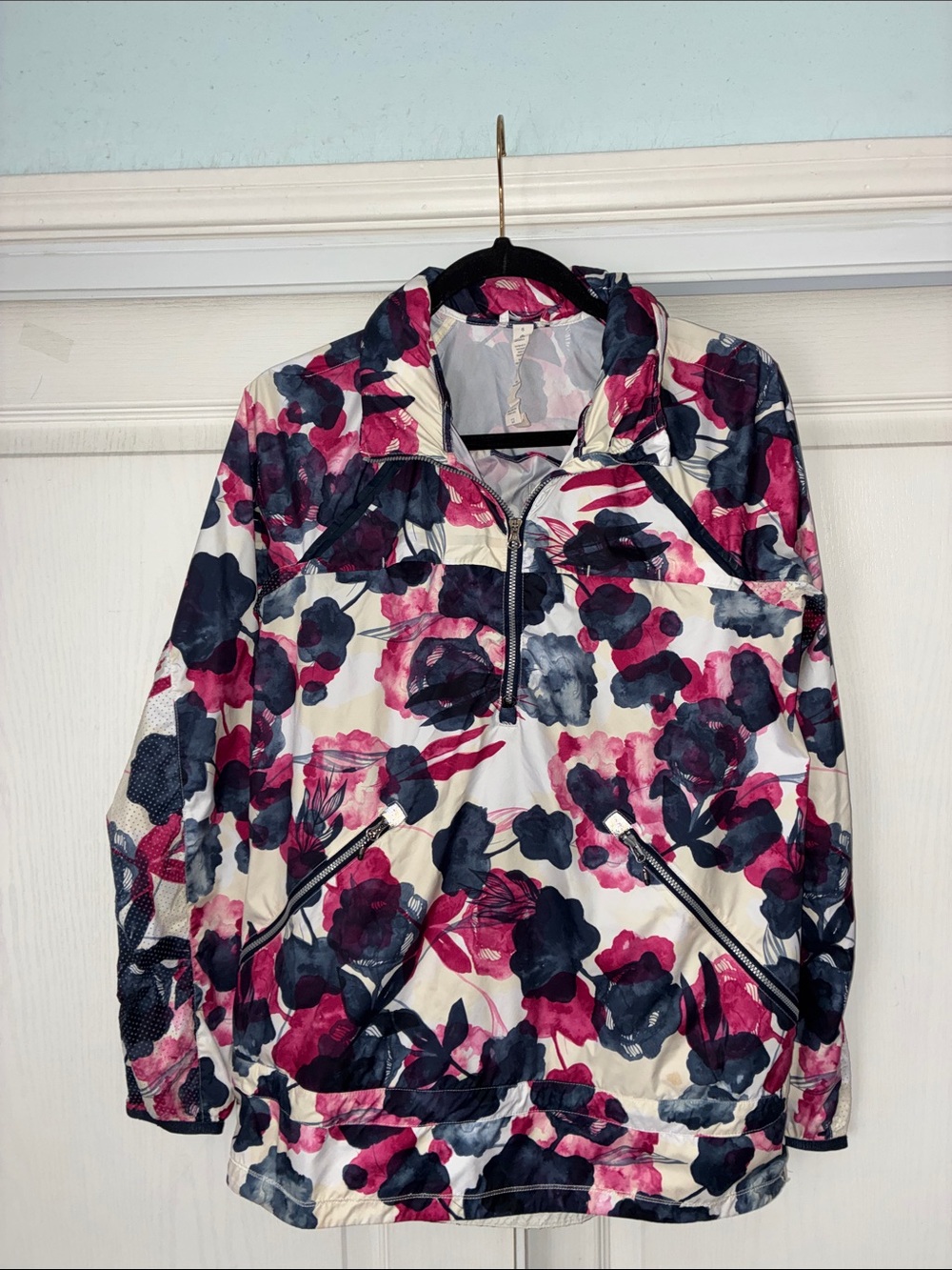 lululemon athletica Floral Half‑Zip Utility Jacket — White, Pink, Navy